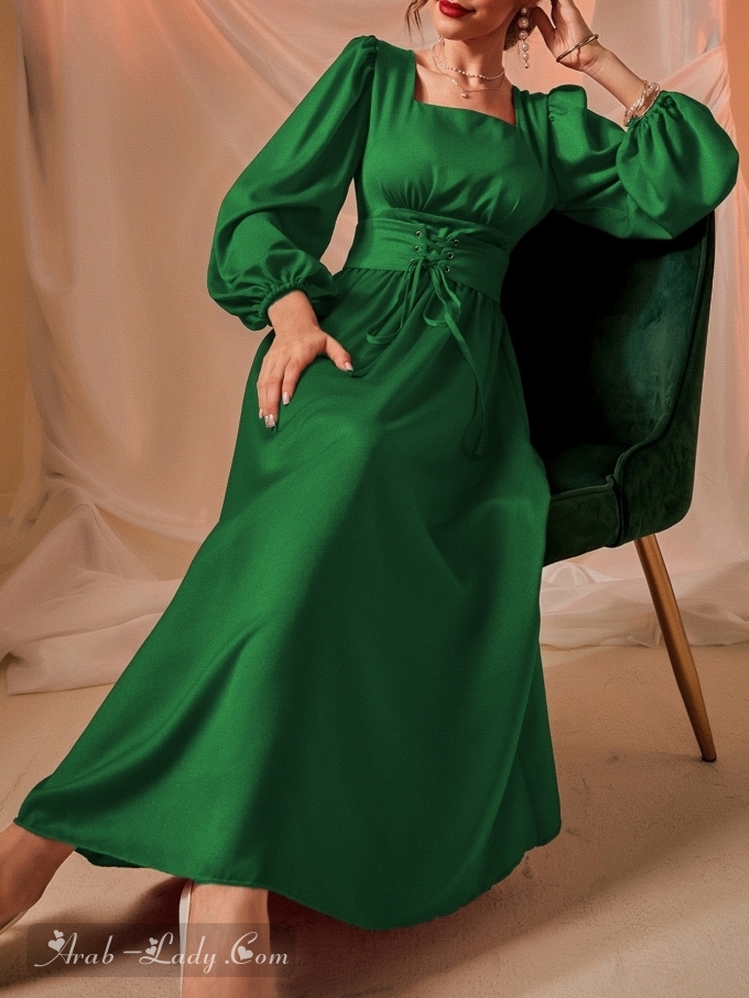 فستان أخضر هادئ يضفي على لحظاتك السكينة والهدوء (مرفق رابط الطلب)