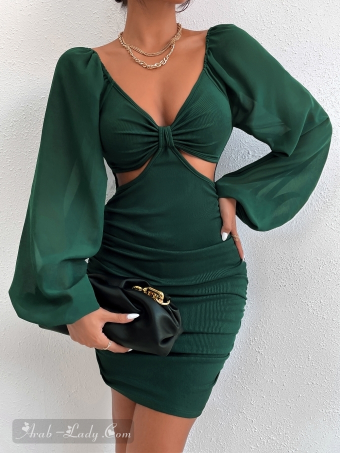 هذا الفستان الأخضر المبهج يليق بك سيدتي الجميلة (مرفق رابط الطلب)