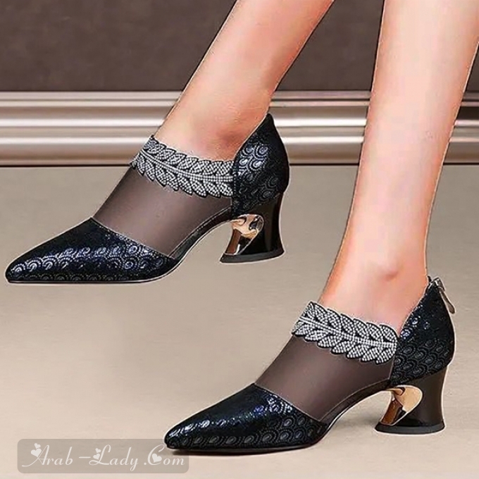 Womens Stylish Diamond Mesh Low Heels Shoes