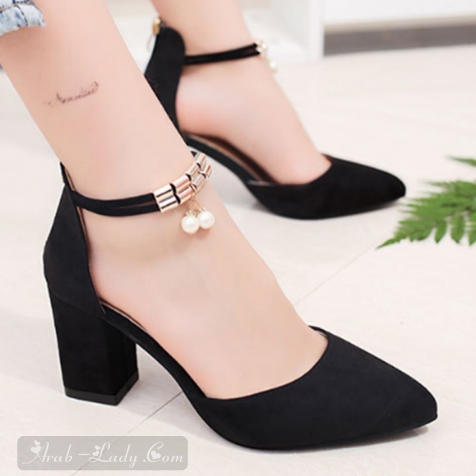 PlainChunkyHigh HeeledAnkle StrapPoint ToeDate Event Pumps