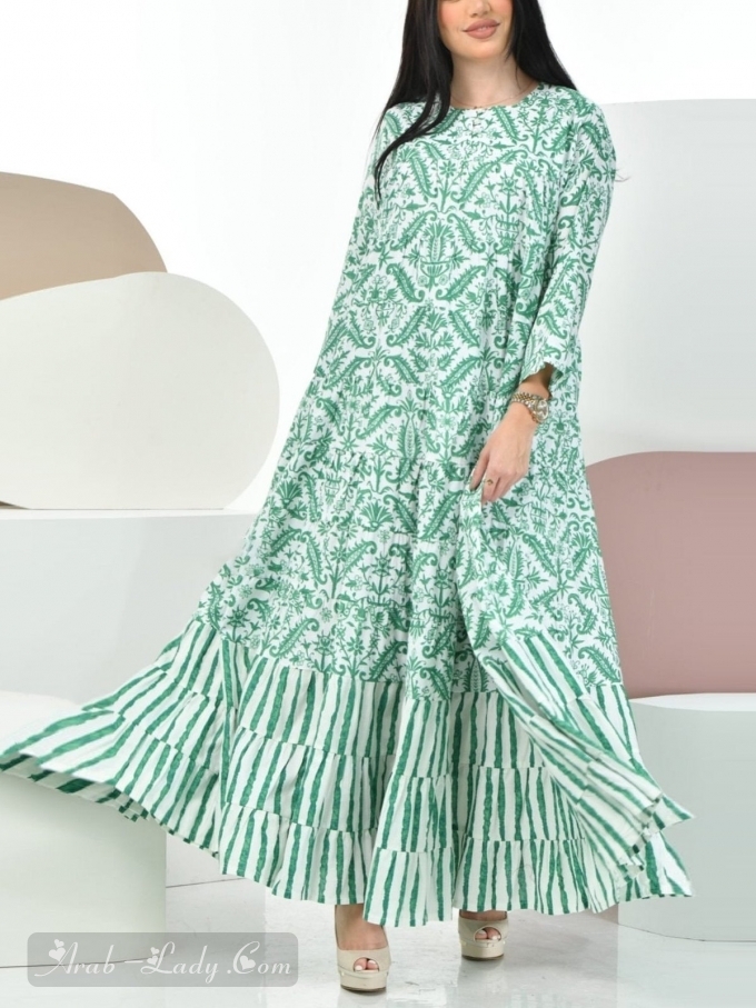 فستان رمضان قفطان متأرجح باللون الأخضر