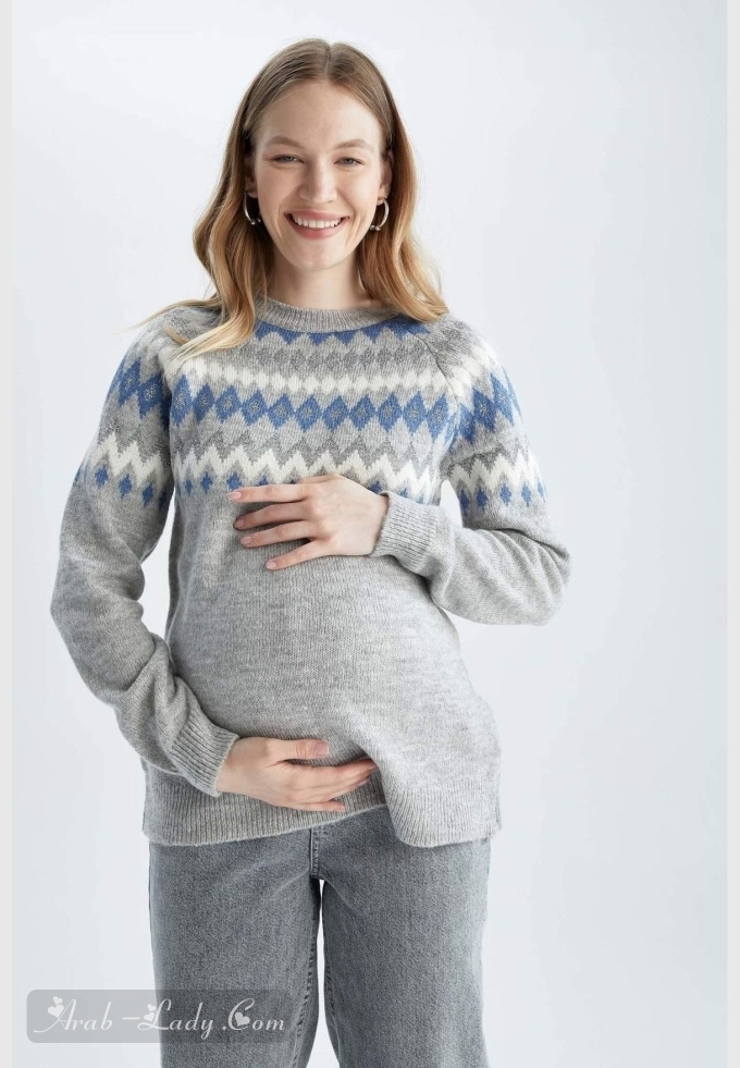 Regular Fit Long Sleeve Ethnic Print Maternity Jumper