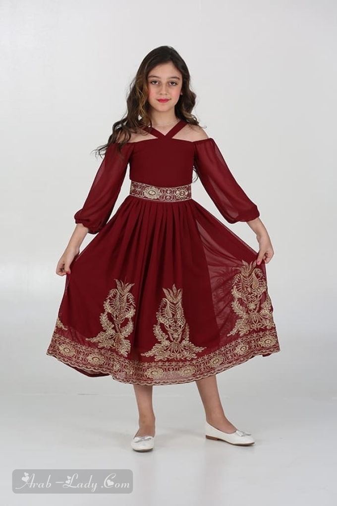 فستان بناتي شيفون بكلفة هندية